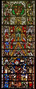 Fenster w42 mit der Folterung der hl. Katharina: oben ein königliches Wappen
