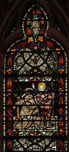 Fenster w58 mit dem ungläubigen hl. Thomas; Grisaille und Rand