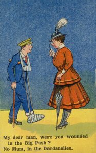 Frau spricht mit einem verwundeten Soldaten von English School