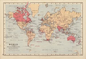 Weltkarte mit britischen Besitzungen und Abhängigkeiten von English School