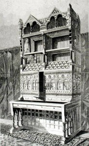 Schreibtisch und Bücherschrank in der Architekturausstellung, ausgeführt von Mr. James Forsyth, nach dem Entwurf von Mr. R. Norman Shaw von English School