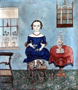 Junges Mädchen tanzt auf einem Stuhl in einem Innenraum, ca. 1840