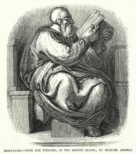 Sacharja, aus den Fresken in der Sixtinischen Kapelle, von Michelangelo (Gravur) von English School