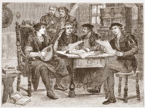 Zwingli unter seinen Freunden, Illustration aus Die Geschichte des Protestantismus von James Aitken Wylie, veröffentlicht 1878