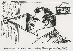 Caruso macht seine erste Grammophonaufnahme, 1902 (Zeichnung)