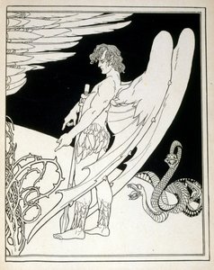 Ein riesiger Engel aus dem Buch Juda illustriert von Ephraim Moses Lilien (1874-1925). Lilien gilt als Vater der zionistischen Ikonographie, geschaffen im Jugendstil. Er illustrierte 