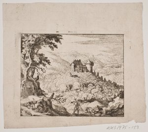 Bergige Landschaft mit einer Burg und einem Wanderer von Erasmus Sigismund Resch
