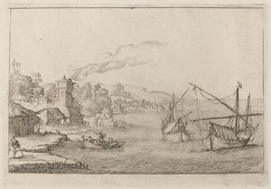 Küstenlandschaft mit verankerten Schiffen von Ercole Bazicaluva