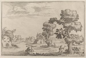 Dorf am See mit Hirten von Ercole Bazicaluva