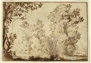 Waldlandschaft mit Reisendem im Vordergrund von Ercole Bazzicaluva