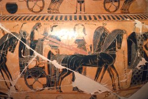 Detail von Zeus und Hera in einem Wagen mit Kaliope vom François-Vase, 6. Jahrhundert v. Chr. (Detail) von Ergotimos