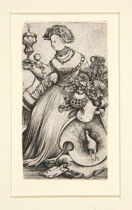 Frau und ein Wappen mit einem Pfau von Erhard Altdorfer