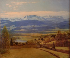 Bauer beim Pflügen im Engadin von Erich Erler Samaden