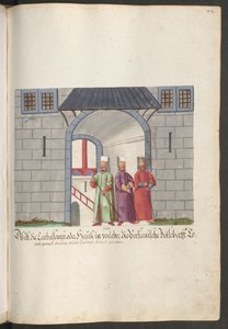 Gebäude der persischen Botschaft mit drei Türhütern von Erich Lessing