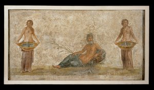 Fragment einer Wandmalerei: Gott mit Blumen