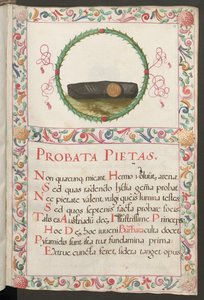 Vollseite: Text mit figürlichem Medaillon und dekorativem Rahmen von Erich Lessing