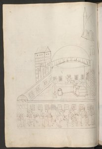 Federzeichnung: Innenhof einer Moschee von Erich Lessing