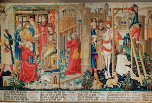 Das Wunder des Heiligen Quentin: Der Priester beschwert sich beim Vogt und der Dieb wird zum Tode durch Erhängen verurteilt