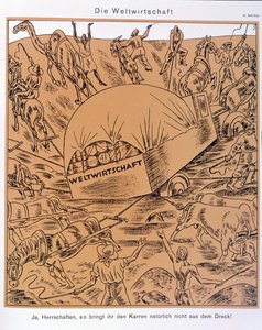 Satire zum Thema der Weltwirtschaft, Simplicissimus, ca. 1930 (Lithographie) von Erich Schilling