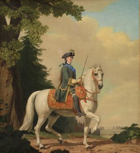 Reiterporträt von Katharina II. 1729-1796 in Gardistenuniform auf ihrem Pferd Brilliant, 1782 von Erichsen