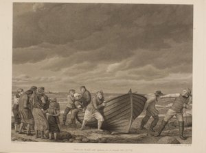 Fischer aus Hornbek retten den Kapitän von einem gestrandeten Schiff (A.1775) von Erling Eckersberg
