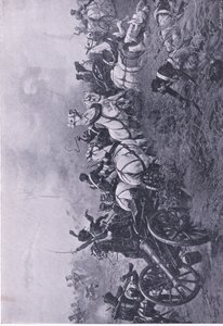 Eroberung der französischen Batterie durch das 52. Oxfordshire Leichte Infanterieregiment bei Waterloo am 18. Juni 1815, Illustration aus Britische Schlachten zu Land und zu Wasser, 1915 von Ernest Crofts