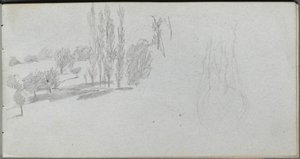 Skizzenbuch, Seite 18: Studie eines Pferdes und Landschaftsstudie von Ernest Meissonier