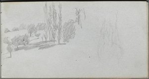 Skizzenbuch, Seite 18: Studie eines Pferdes und Landschaftsstudie von Jean Louis Ernest Meissonier