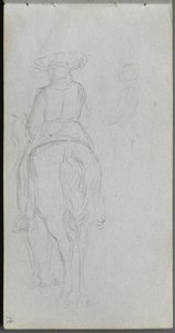 Skizzenbuch, Seite 19: Studie einer Figur zu Pferd von hinten gesehen von Ernest Meissonier