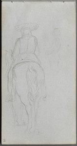 Skizzenbuch, Seite 19: Studie einer Figur auf einem Pferd von hinten gesehen von Jean Louis Ernest Meissonier