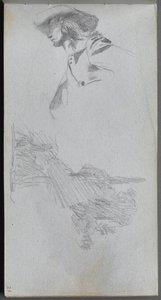 Skizzenbuch, Seite 27: Detailstudie für Auf einer Terrasse und Landschaftsstudie von Jean Louis Ernest Meissonier