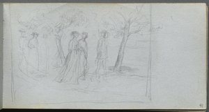Skizzenbuch, Seite 41: Figuren in einer Landschaft von Ernest Meissonier