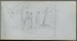 Skizzenbuch, Seite 41: Figuren in einer Landschaft von Jean Louis Ernest Meissonier