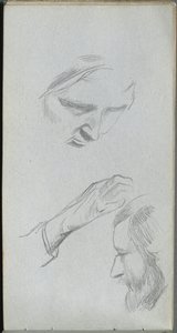 Skizzenbuch, Seite 70: Studie von zwei Gesichtern und einer Hand von Ernest Meissonier