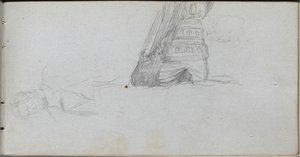 Skizzenbuch, Seite 84: Figurenstudie, Studie eines Schiffes von Jean Louis Ernest Meissonier