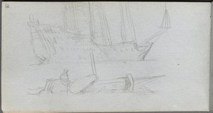 Skizzenbuch, Seite 85: Studie eines Schiffes und einer Boje von Ernest Meissonier