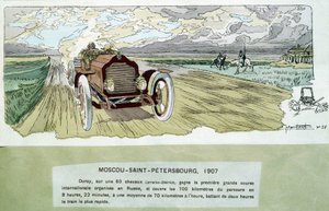 Autorennen: Moskau - St. Petersburg, um 1900, Zeichnung von Ernest Montaut (1878-1909) von Ernest Montaut