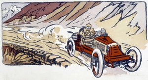 Renault-Auto bei Paris-Wien 1902 Zeichnung von Ernest Montaut (1878-1909) von Ernest Montaut