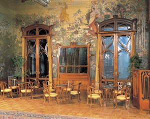Innenräume der Halle eines Grand Hotels, Villa Igea, Palermo, Sizilien, Italien von Ernesto Basile