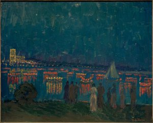 Lampionkorso auf der Außenalster mit Uhlenhorster Fährhaus im Hintergrund von Ernst Eitner