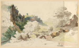 Landschaft mit Felspartie und Bäumen bei Civita Castellana von Ernst Fries