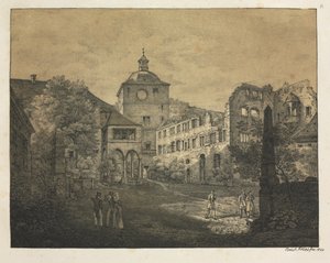 Sechs Ansichten des Heidelberger Schlosses: Schlossterrasse, 1820 von Ernst Fries
