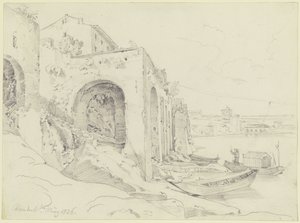 Tiberufer in Rom mit der Fähre bei der Farnesina von Ernst Fries