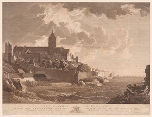 Ansicht des Valkhofs in Nijmegen Het Valkhof te Nymegen, nevens het geruïneerde door de watervloed in 1784, ten ooste te zien (Titel auf dem Objekt)