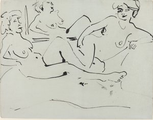 Dodo und eine ältere Frau, die vor einem Spiegel liegen, 1909 von Ernst Ludwig Kirchner