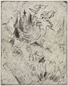 Berghang mit Hütten und Tannen/Nacktes Mädchen mit jungen Katzen von Ernst Ludwig Kirchner