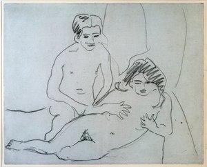 Paar, Ein nacktes Paar liegt auf einem Bett - Zeichnung von Ernst Ludwig Kirchner (1880-1938), New York, Museum of Modern Art von Ernst Ludwig Kirchner