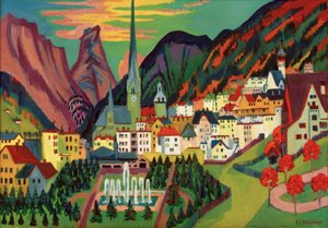 Davos mit Kirche. Davos im Sommer