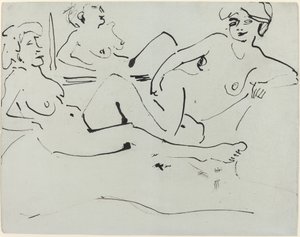 Dodo und eine ältere Frau, die vor einem Spiegel liegt von Ernst Ludwig Kirchner