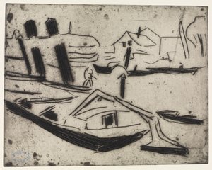 Elbzille mit Kettenschlepper von Ernst Ludwig Kirchner